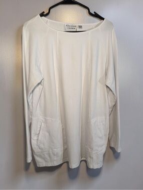 Linea by Louis Dell'Olio White Long Sleeve Scoop Neck Top